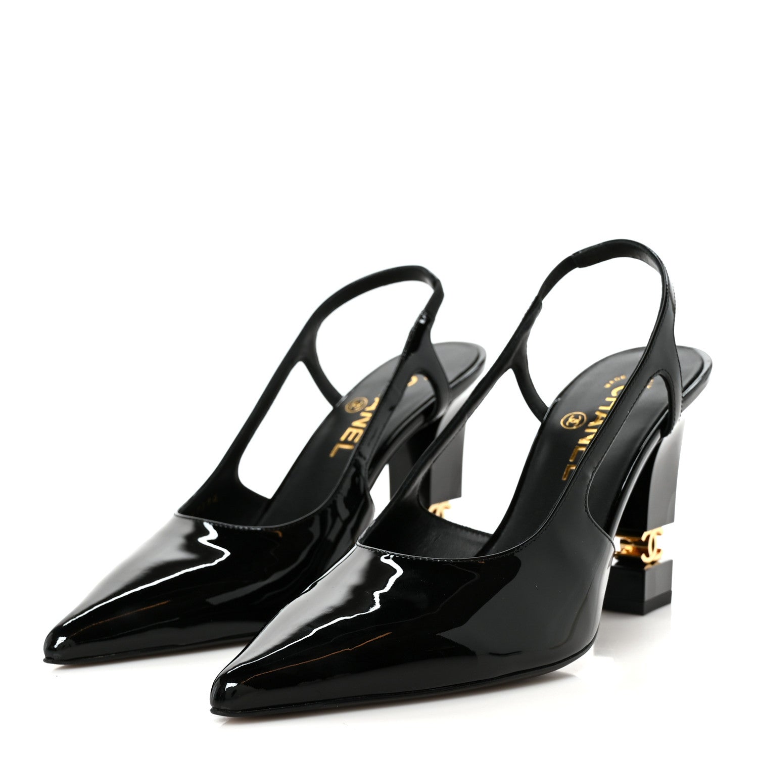 Chanel Patent Calfskin Slingback CC Cutout Pumps 38 Black 4 of 10