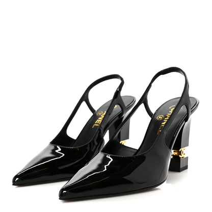 Chanel Patent Calfskin Slingback CC Cutout Pumps 38 Black 4 of 10