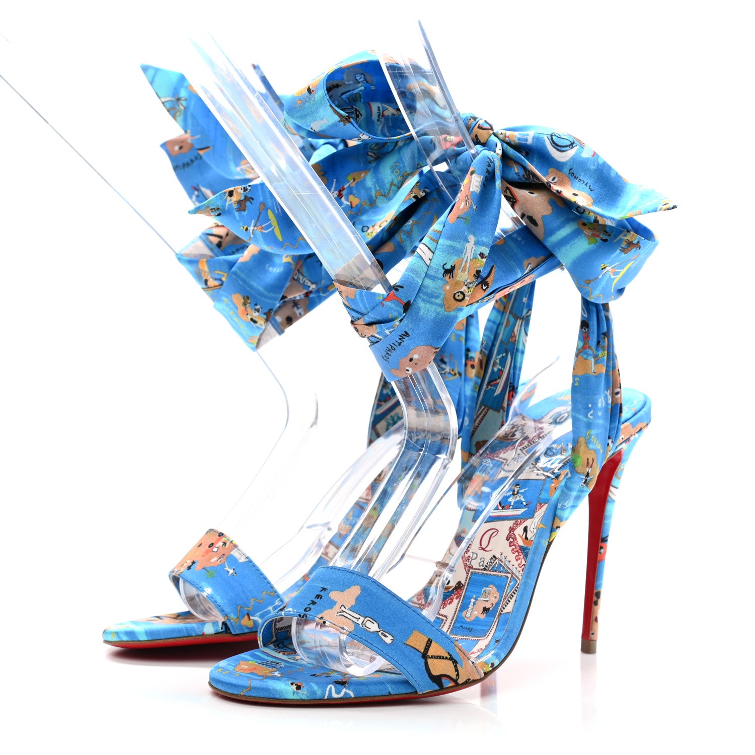 Christian Louboutin Crepe Satin Greekaba Du Desert 100 Sandal 37.5 Blue Multicolor 3 of 8