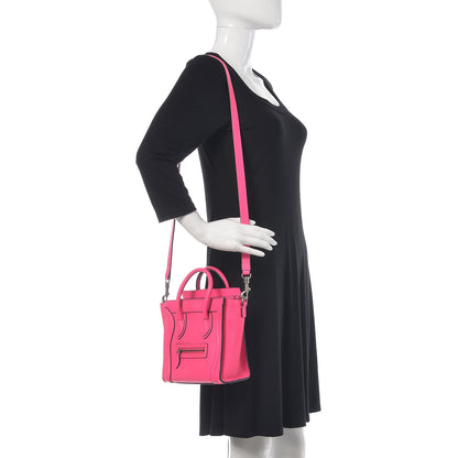 Celine Drummed Calfskin Nano Luggage Fluo Pink 2 of 10