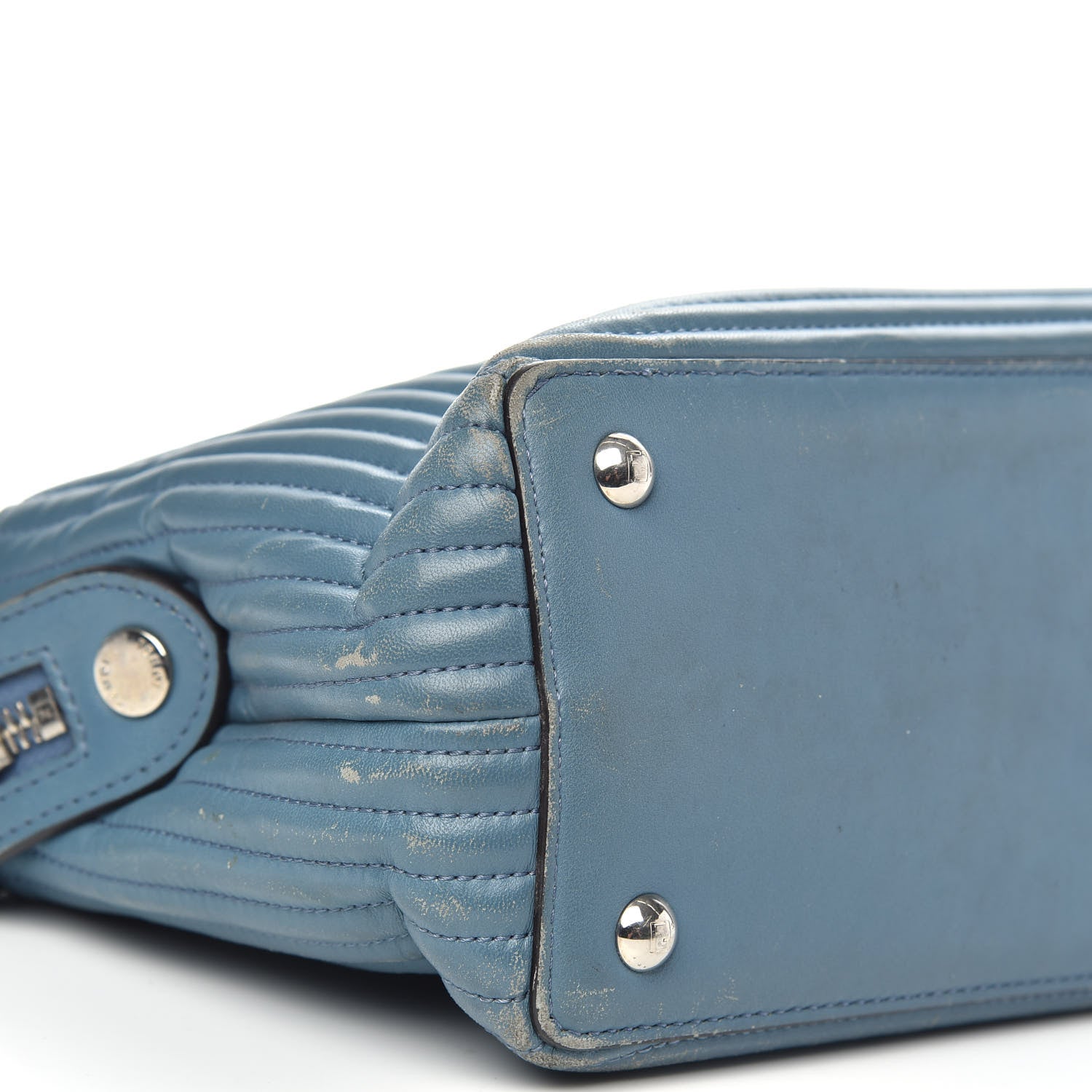 Fendi Shiny Nappa Trapuntata Small DotCom Click Top Handle Chain Satchel Blue 8 of 14