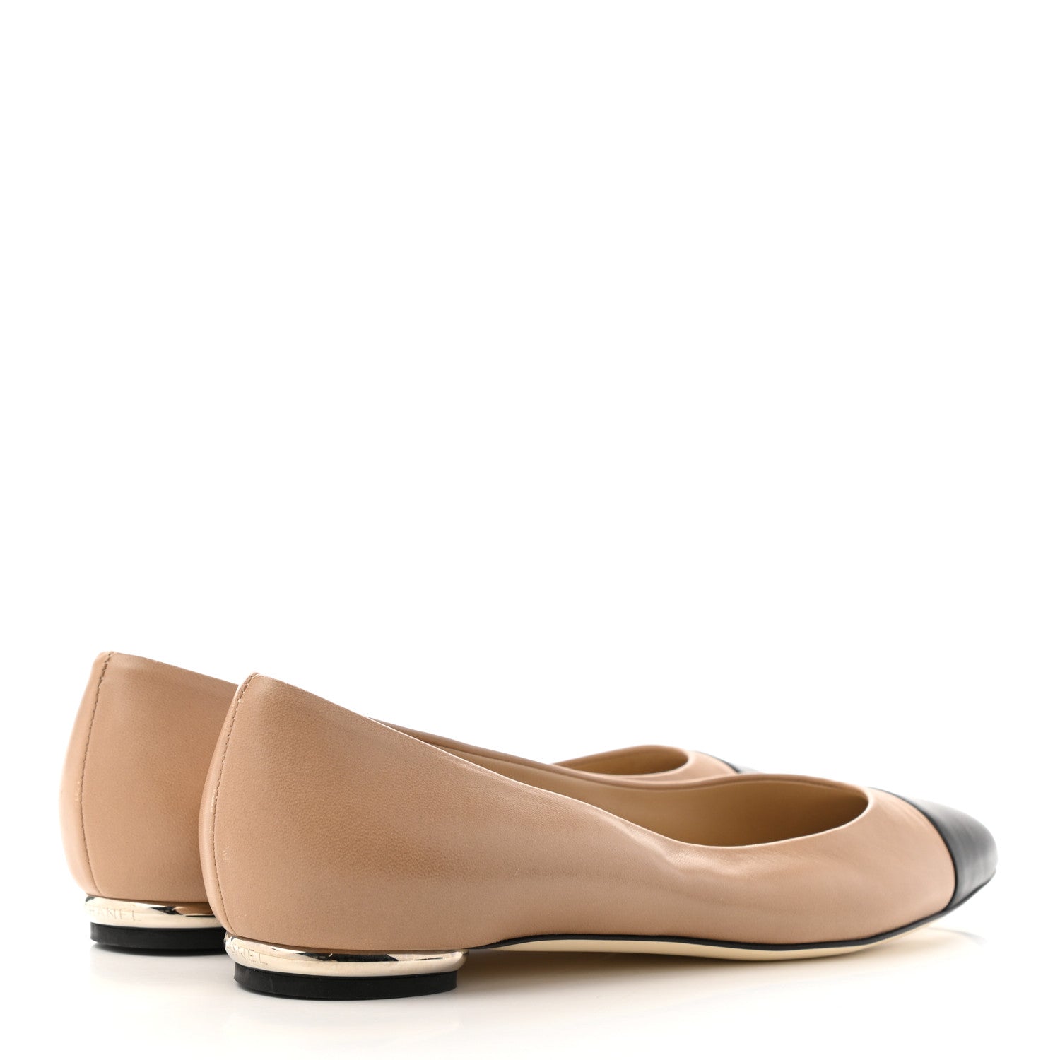Chanel Lambskin Coco Line Pointed Toe Ballerina Flats 39.5 Beige Black 4 of 11