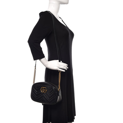 Gucci Calfskin Matelasse Small GG Marmont Chain Shoulder Bag Black 2 of 12
