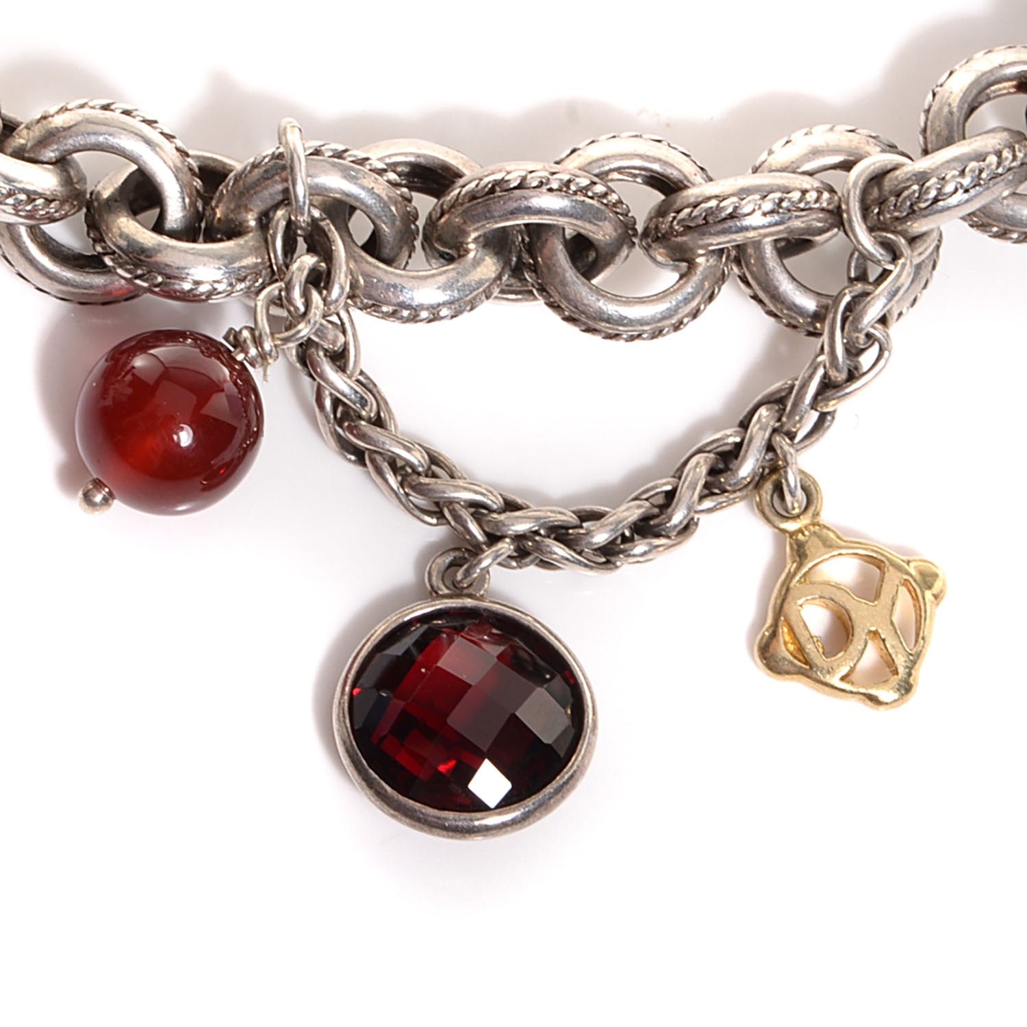 David Yurman Sterling Silver 18K Gold Carnelian Garnet Pearl Cable Charms Necklace 3 of 6