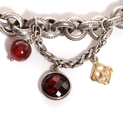 David Yurman Sterling Silver 18K Gold Carnelian Garnet Pearl Cable Charms Necklace 3 of 6