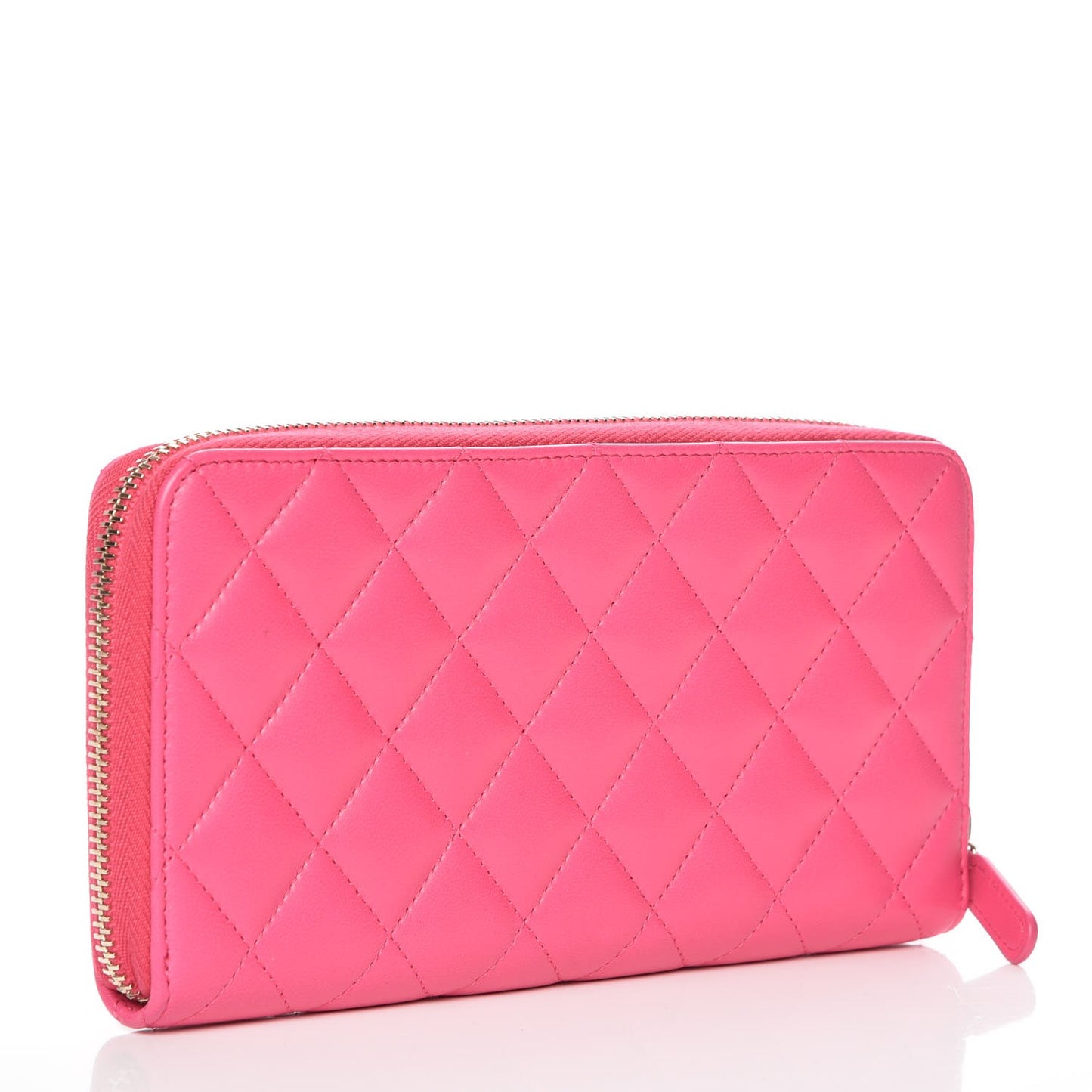 Lambskin Quilted Large Gusset Zip Around Wallet Pink