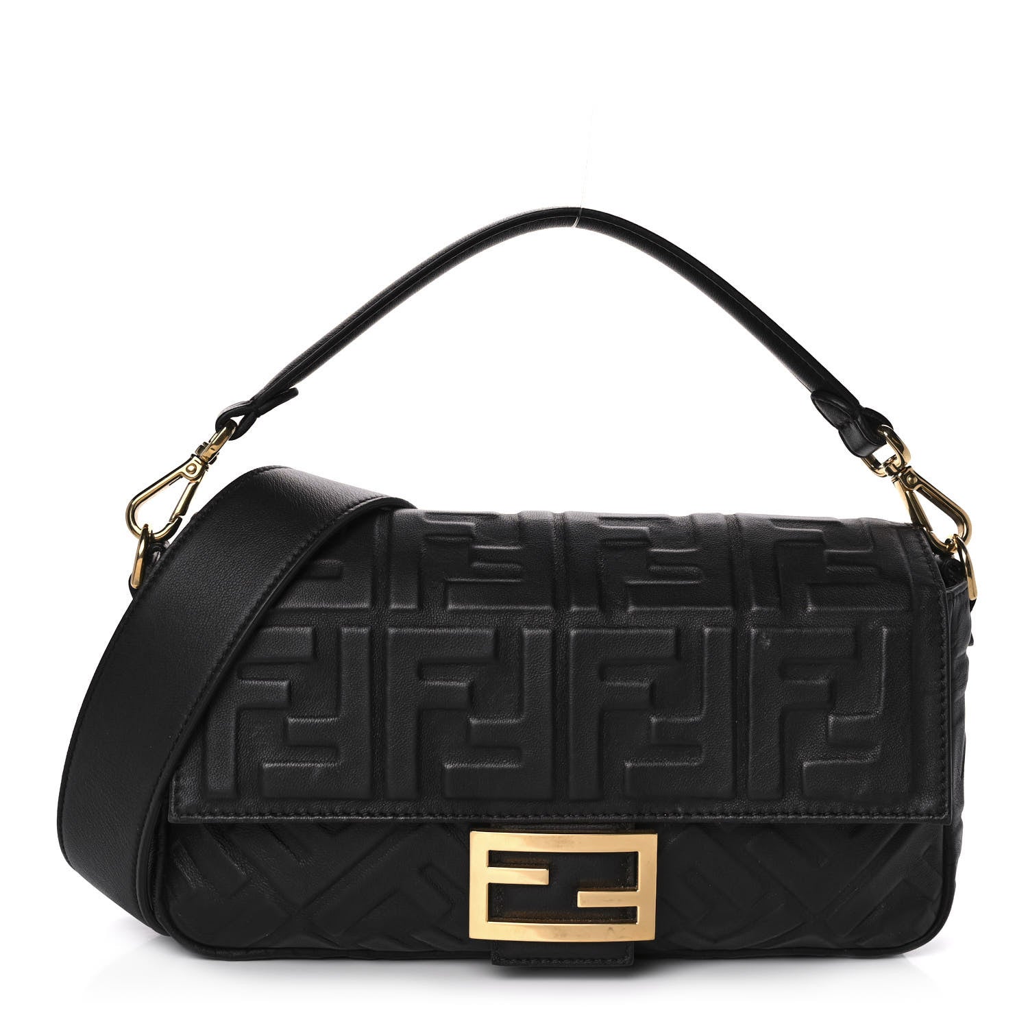 Fendi Nappa FF 1974 Embossed Baguette Black 1 of 12
