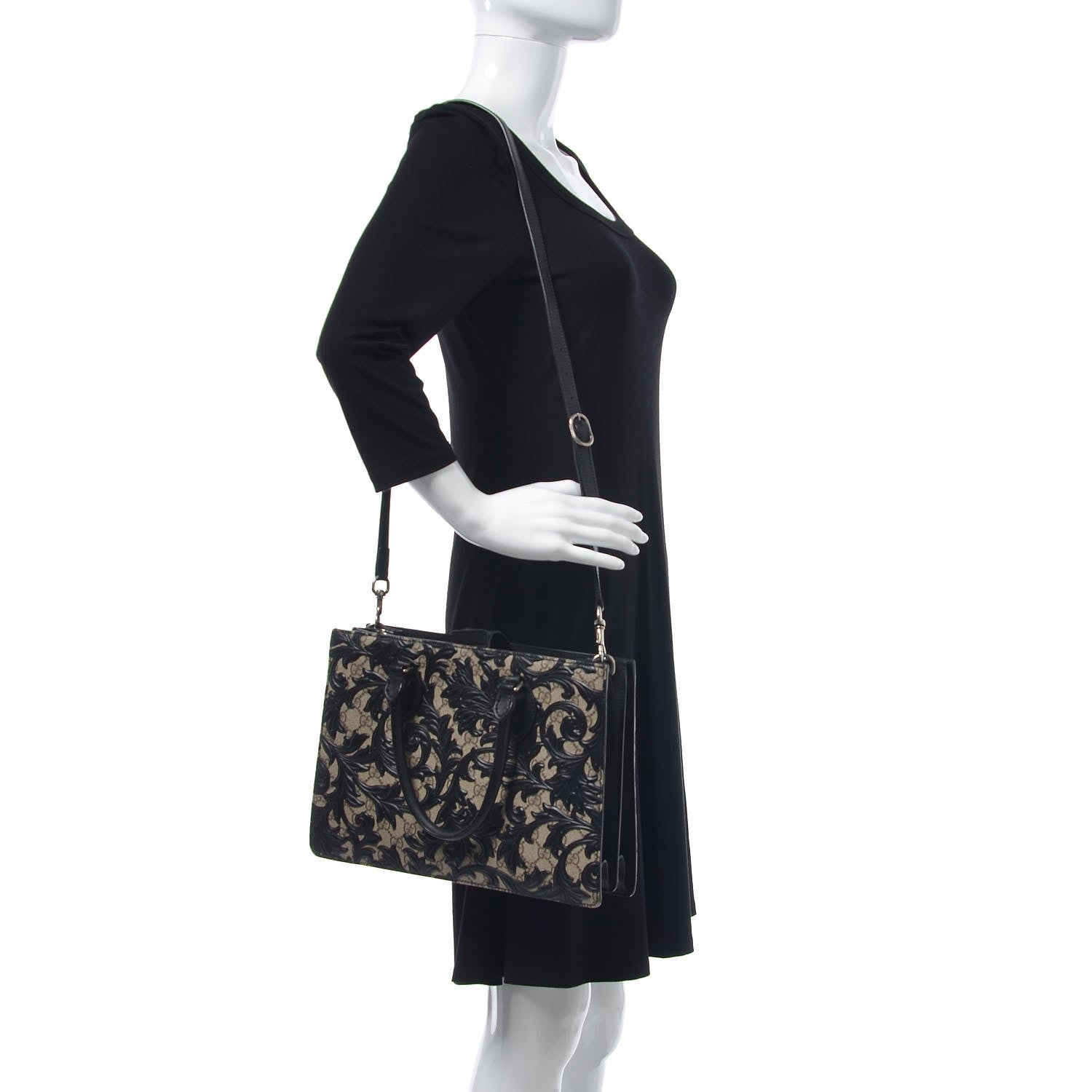 Gucci GG Supreme Monogram Arabesque Small Top Handle Bag Beige Black 2 of 10