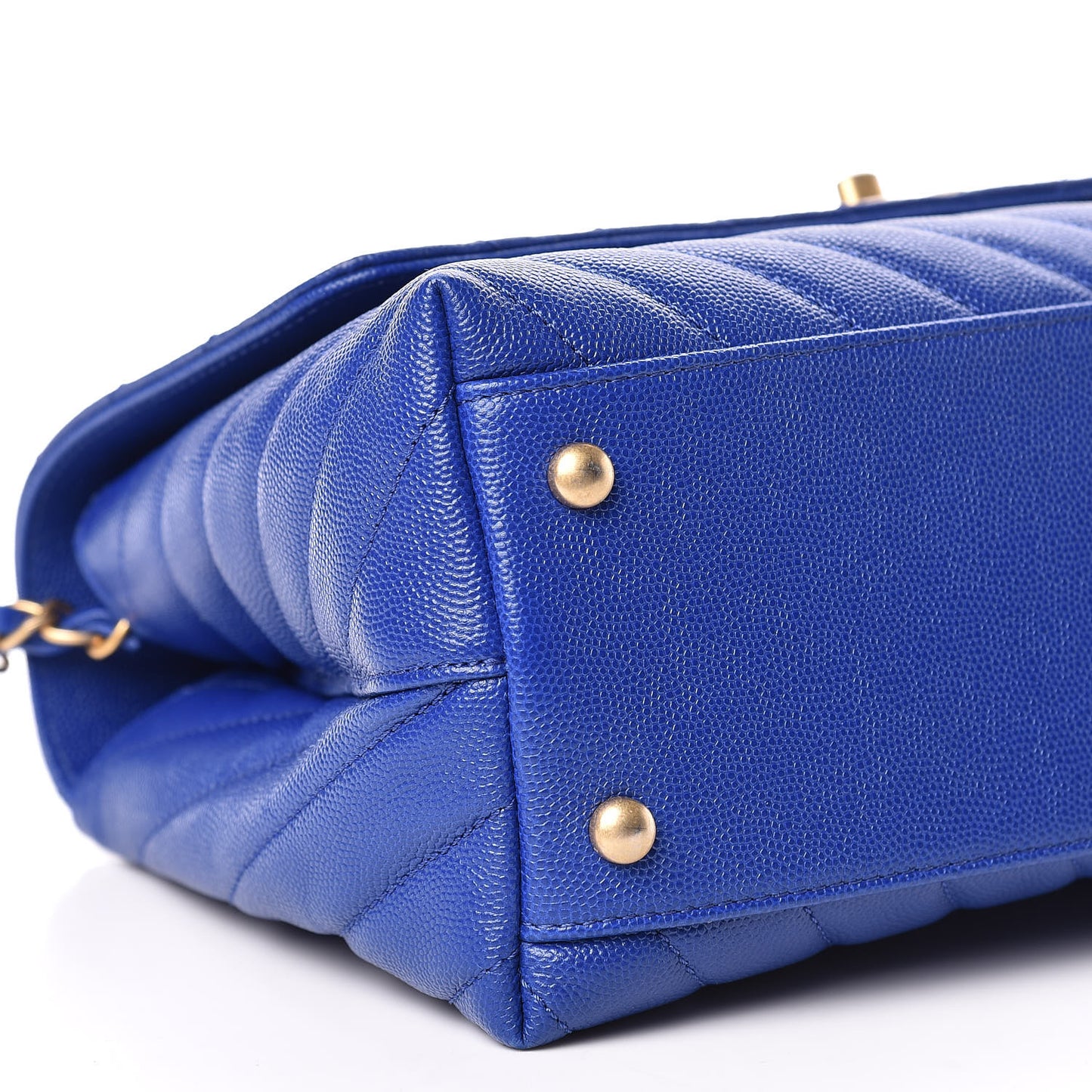 Caviar Chevron Quilted Small Coco Handle Flap Blue