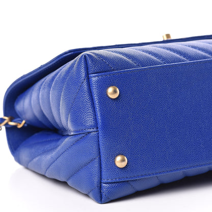 Chanel Caviar Chevron Quilted Small Coco Handle Flap Blue 6 of 10