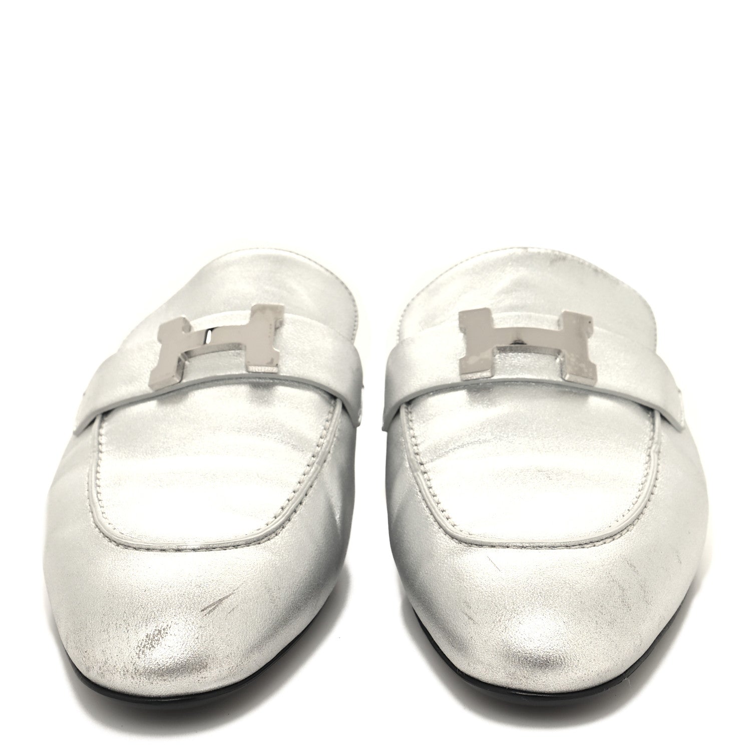 Hermes Metallic Nappa Trocadero Mule 38.5 Gris Argente 2 of 11