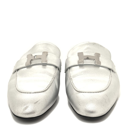 Hermes Metallic Nappa Trocadero Mule 38.5 Gris Argente 2 of 11