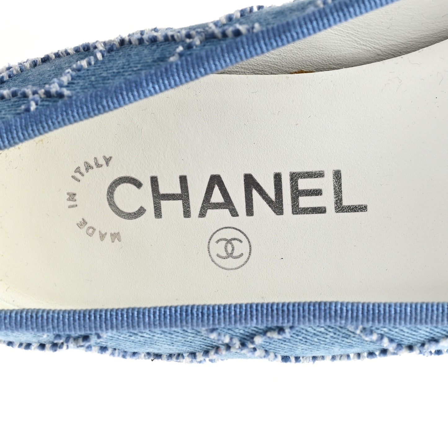 Denim Embroidered Grosgrain CC Cap Toe Ballerina Flats 37.5 Blue Black