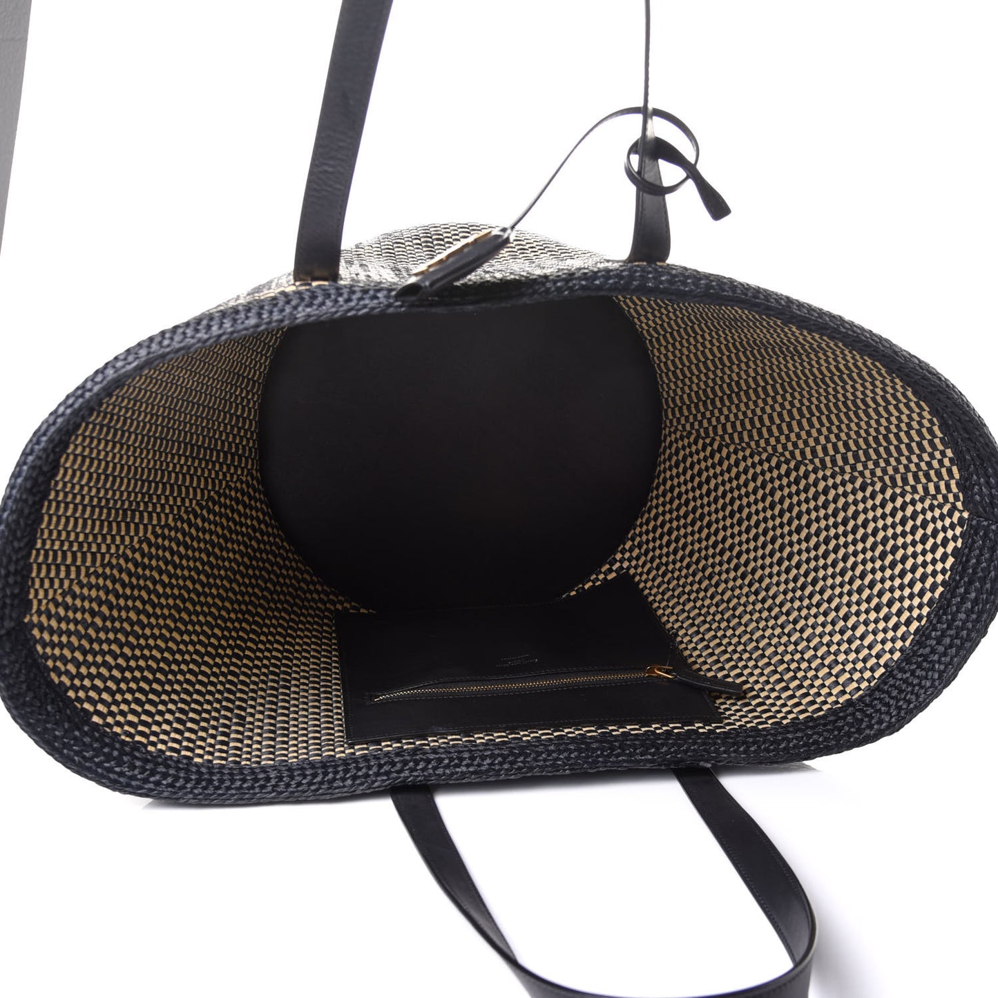 Raffia Calfskin Medium Panier Tote Black Naturale