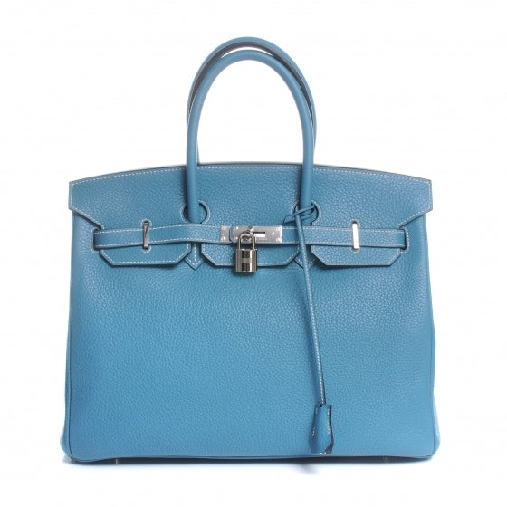 Hermes Taurillon Clemence Birkin 35 Blue Jean 1 of 10
