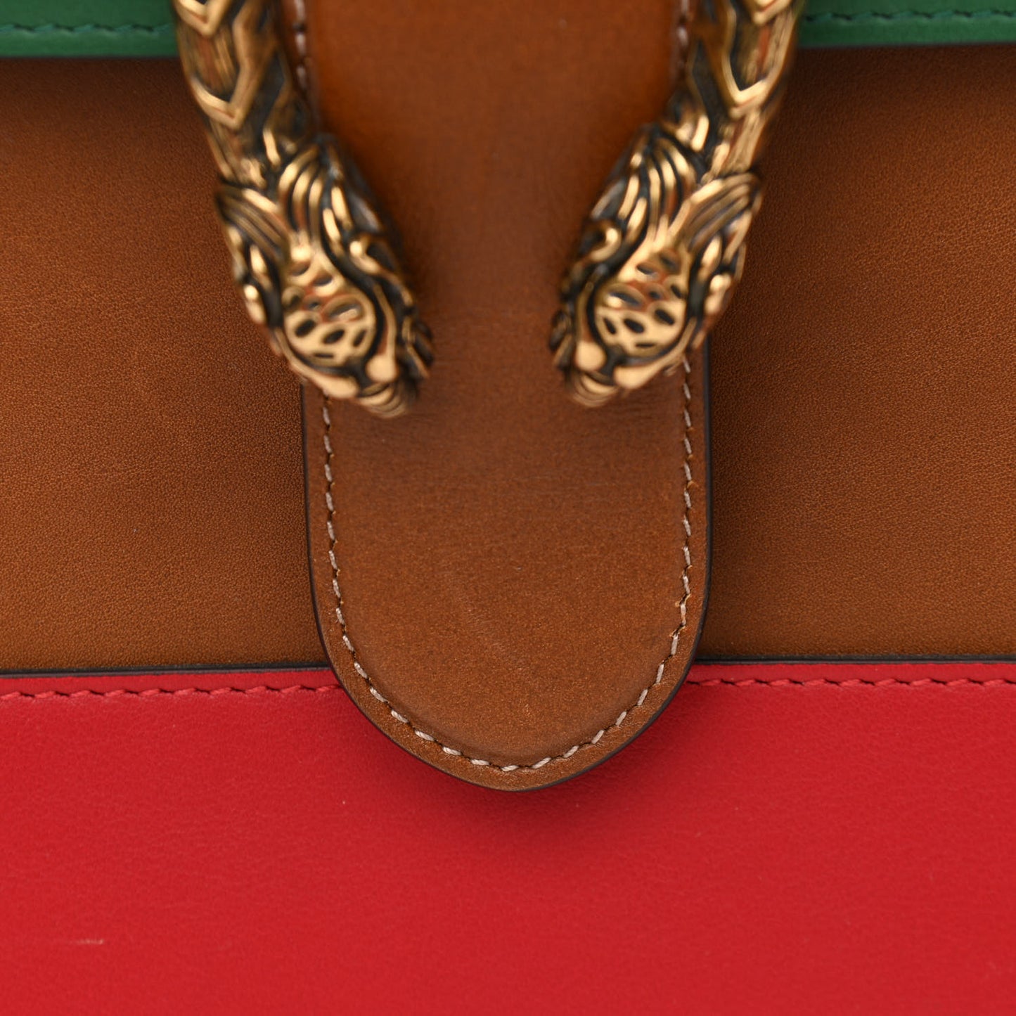 Moon Calfskin Web Large Dionysus Bamboo Top Handle Bag Cuir Bright Evergreen Hibiscus Red