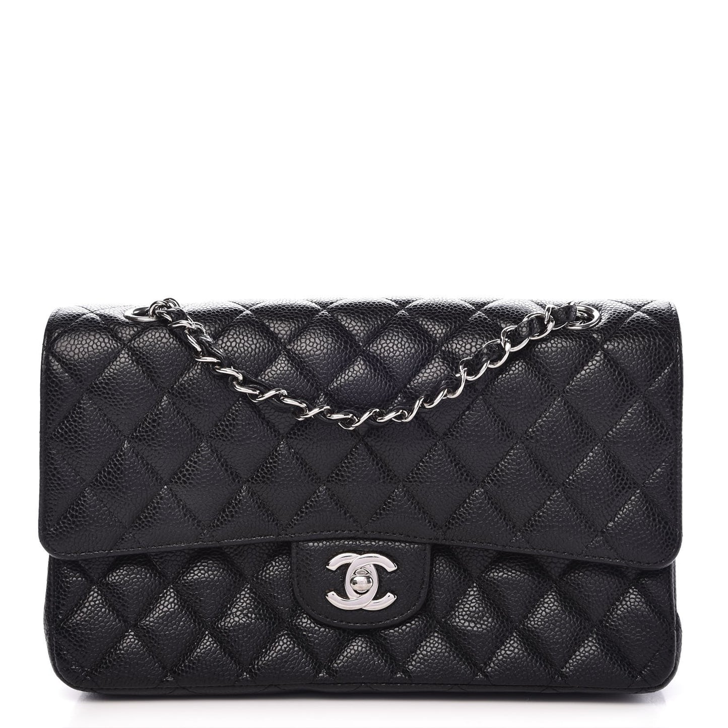 Caviar Quilted Medium Double Flap Black