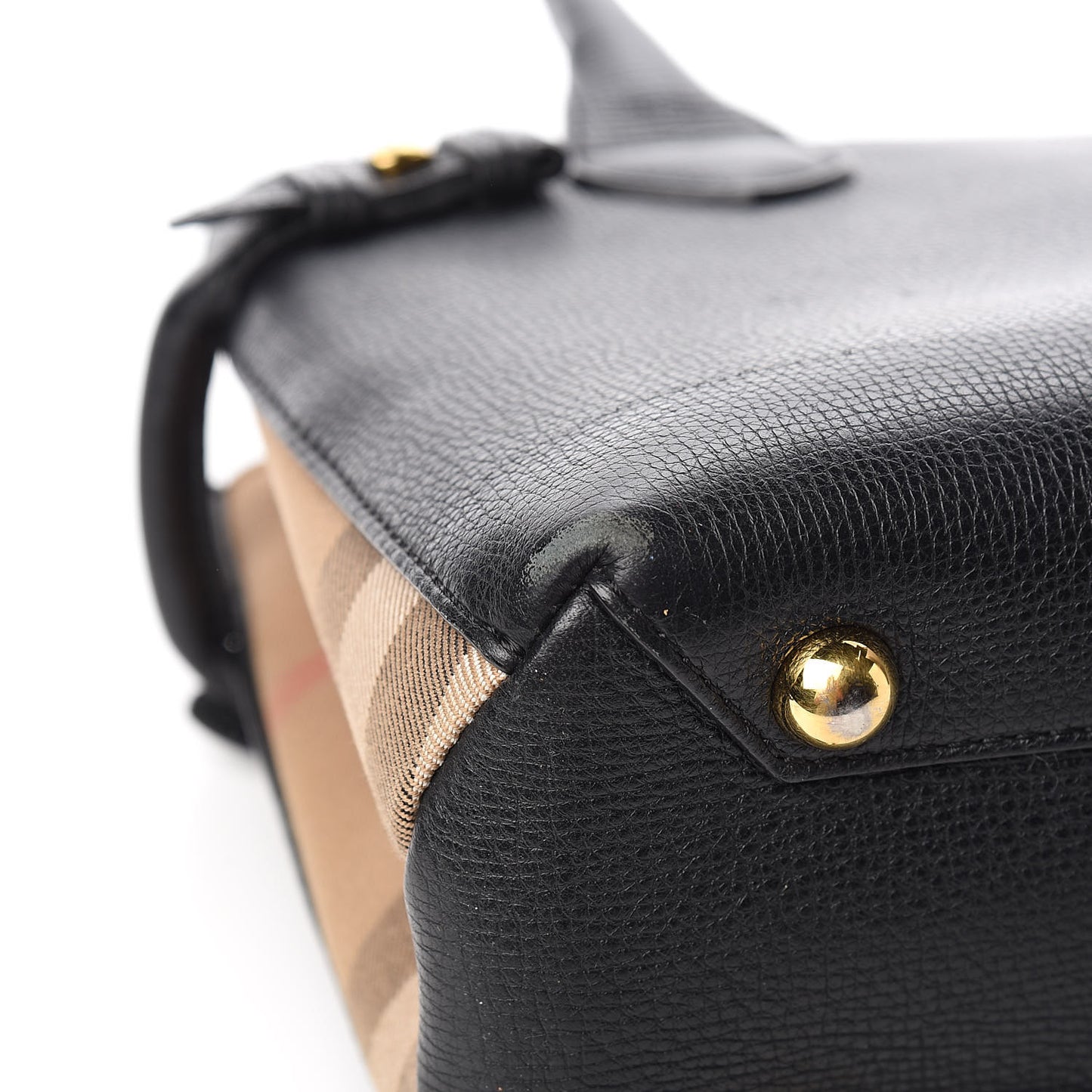 Grainy Calfskin House Check Small Banner Tote Black