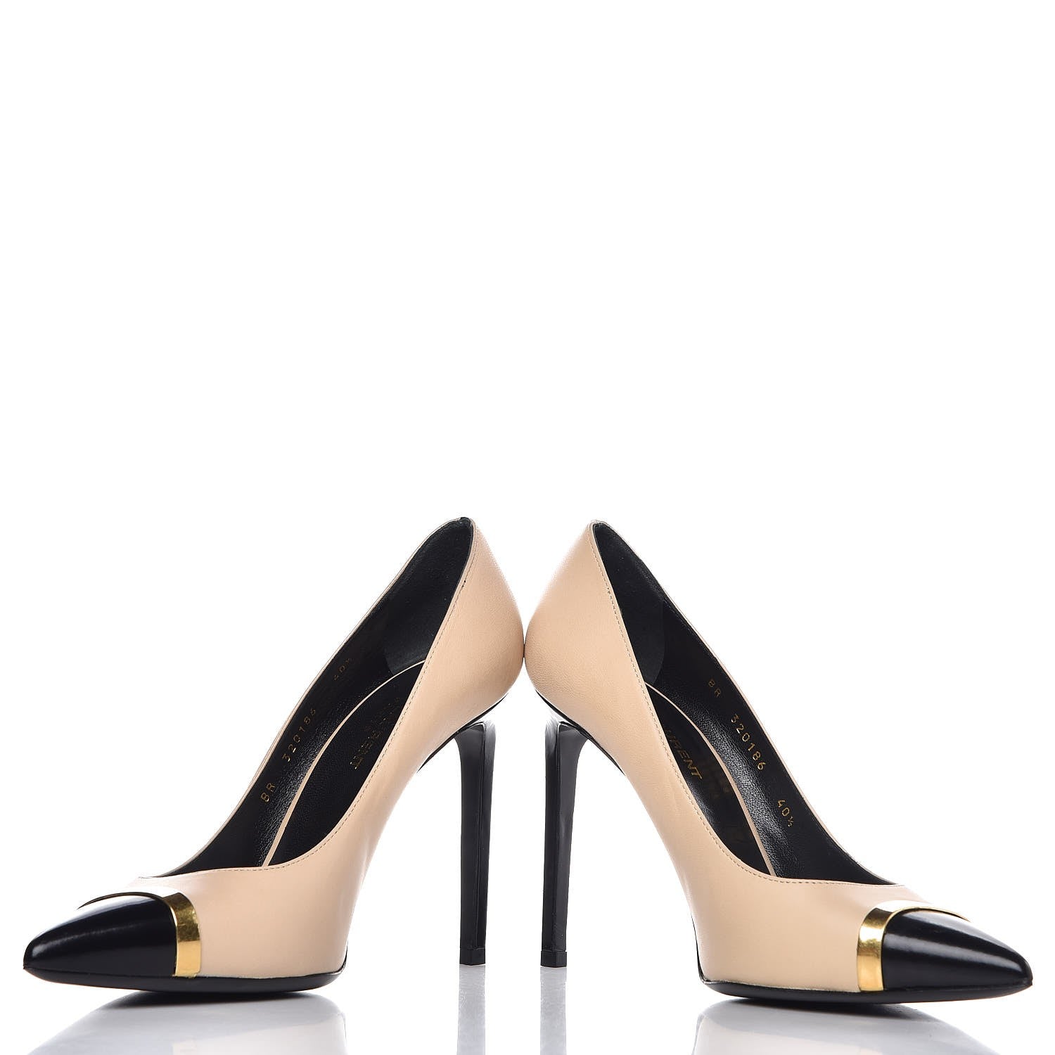 Saint Laurent Mat Glossy Nappa Cap Toe Paris 105 Pumps 40.5 Nude Powder Black 6 of 13