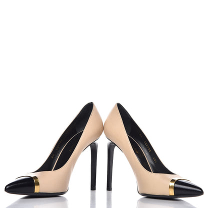 Saint Laurent Mat Glossy Nappa Cap Toe Paris 105 Pumps 40.5 Nude Powder Black 6 of 13