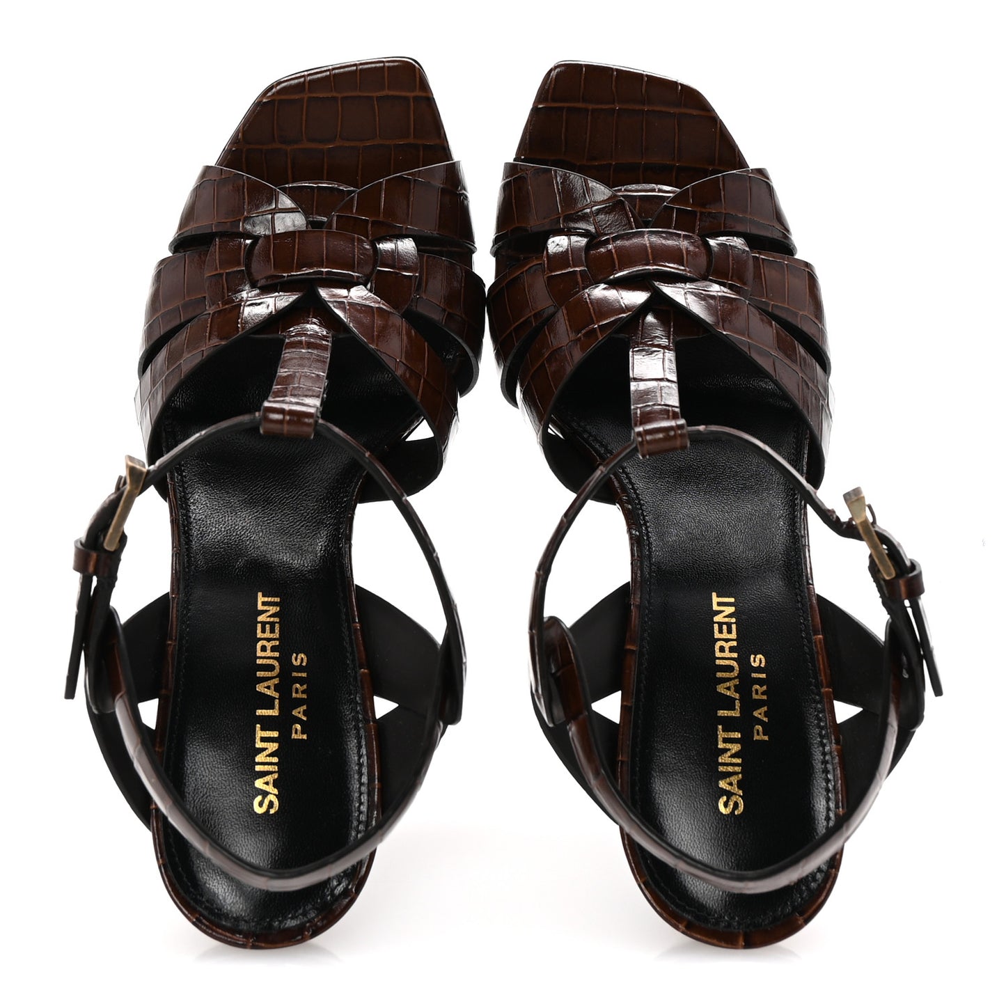 Calfskin Crocodile Embossed Tribute 105 Sandals 36.5 Moro
