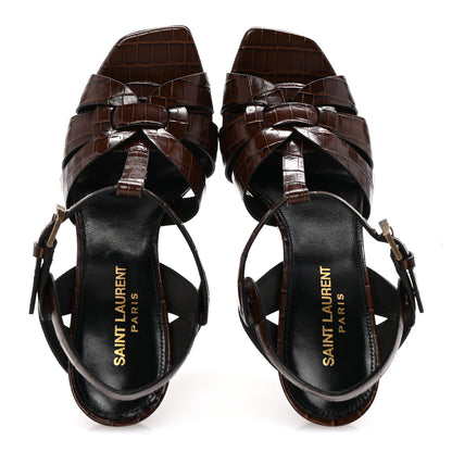 Saint Laurent Calfskin Crocodile Embossed Tribute 105 Sandals 36.5 Moro 2 of 10