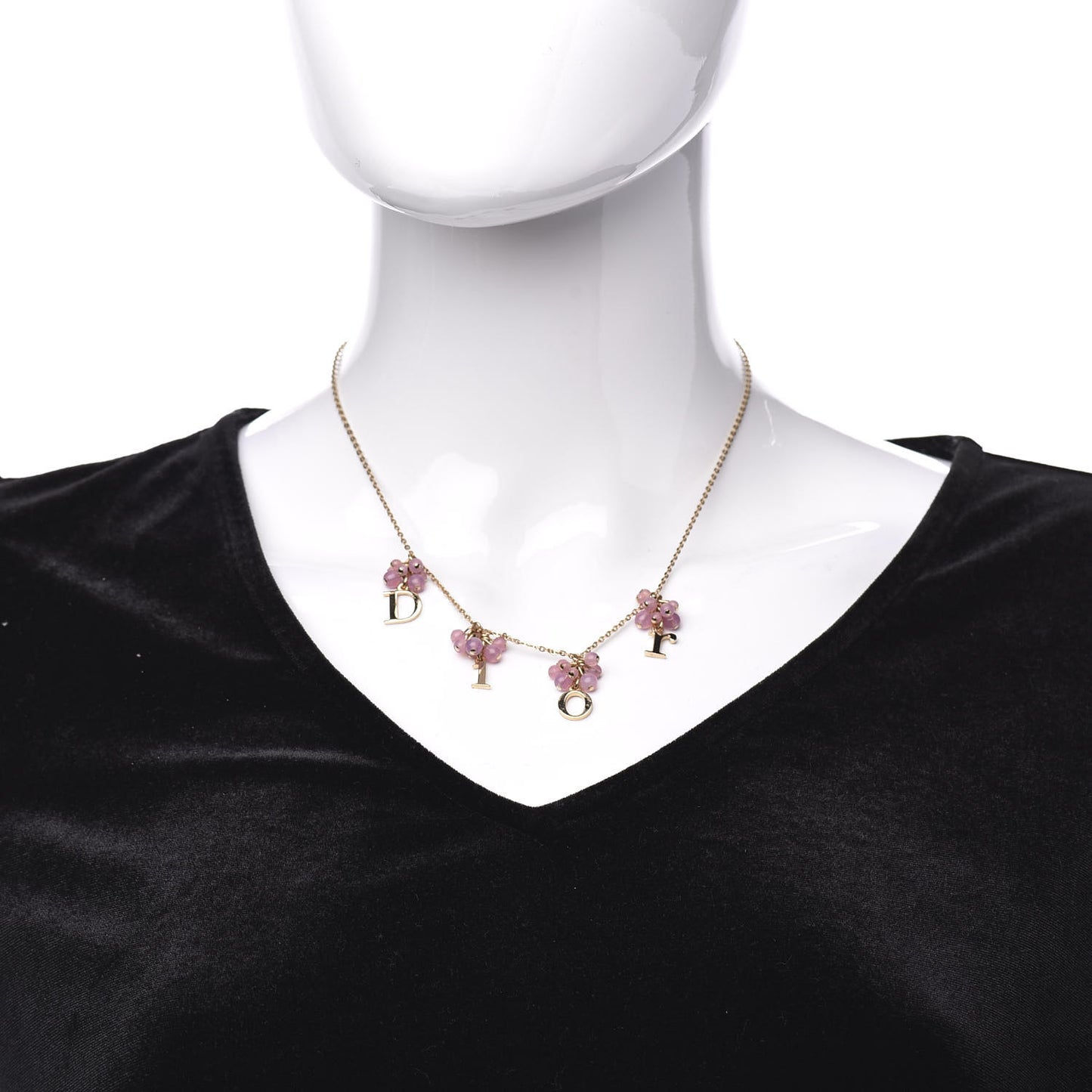 Beaded Logo Charm Necklace Gold Pink