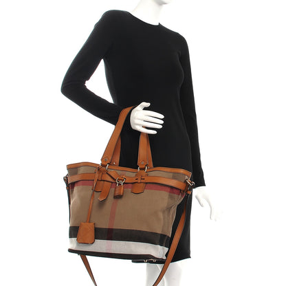 Burberry Canvas Mega Check Medium Traveler Tote Saddle Brown 3 of 8