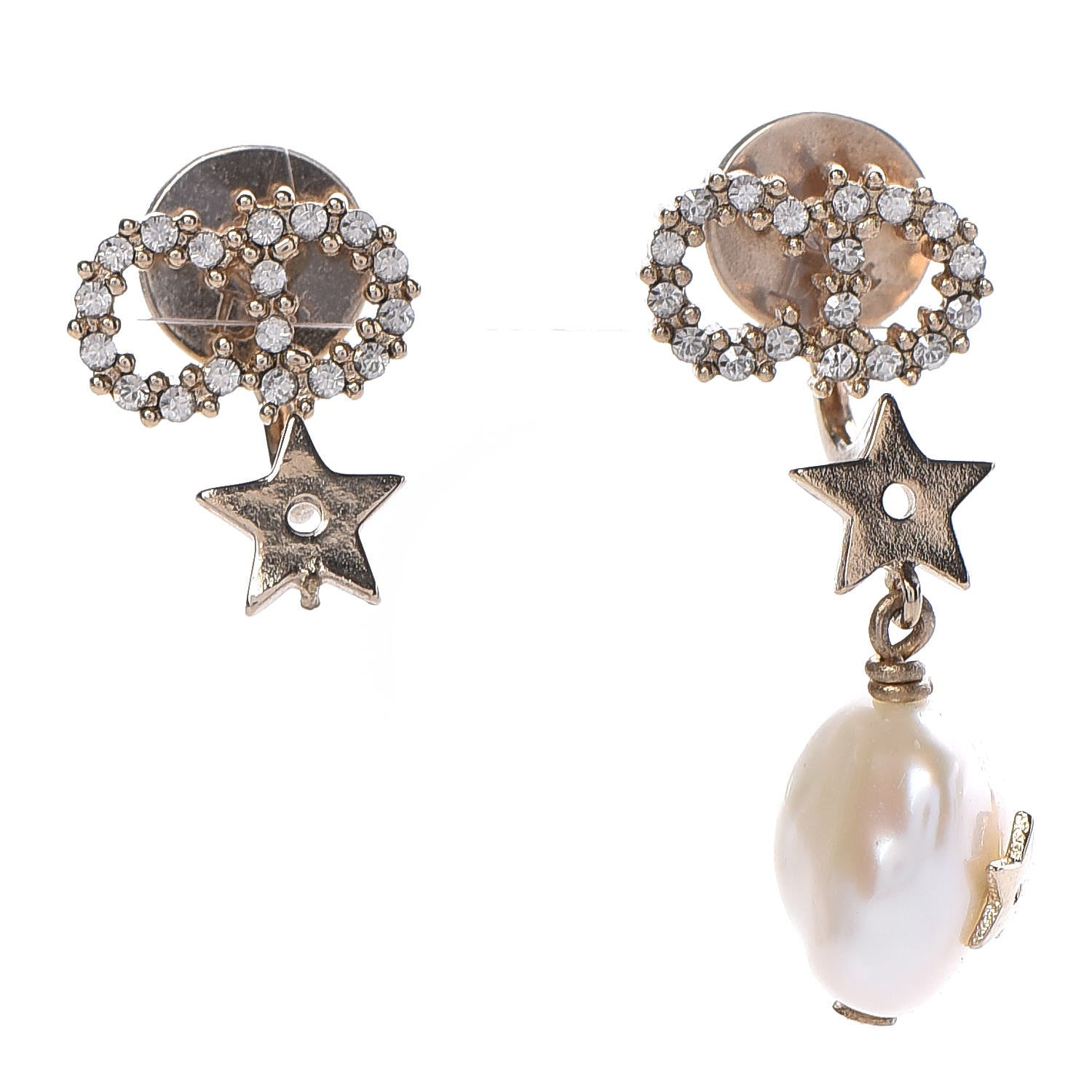 Christian Dior Crystal Pearl Shiny-D Earrings Gold 1 of 5
