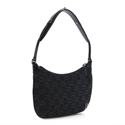 Gucci Jacquard Black Denim GG Monogram Horsebit Slim Small Shoulder Bag Black Grey 4 of 12