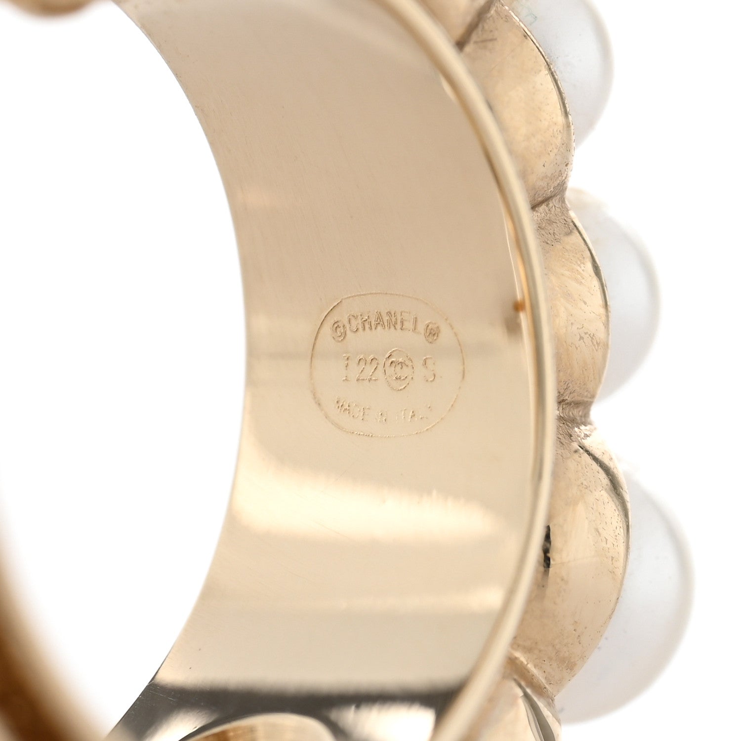 Chanel Crystal Pearl CC Hoop Earrings Gold White 4 of 5