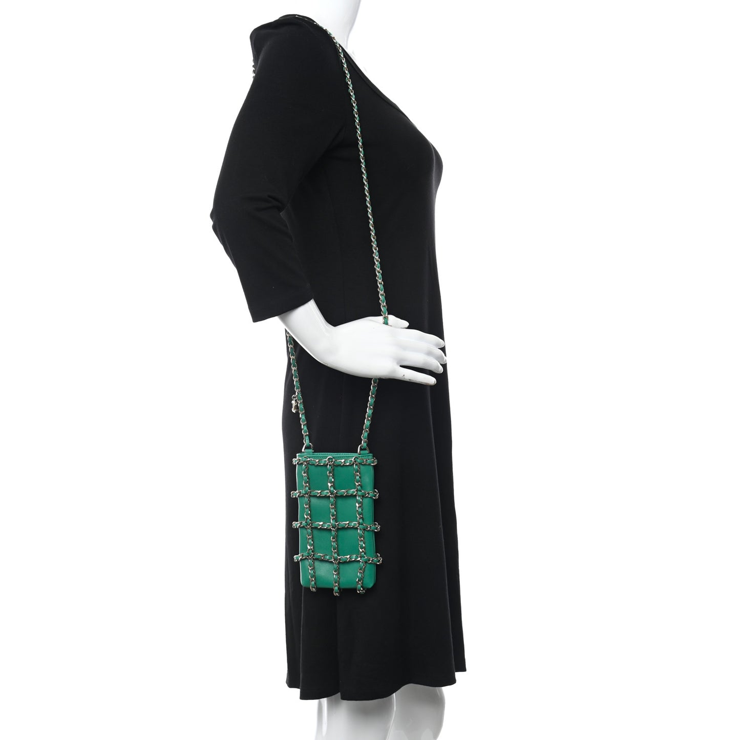 Lambskin Tech Me Out Clutch With Chain Green