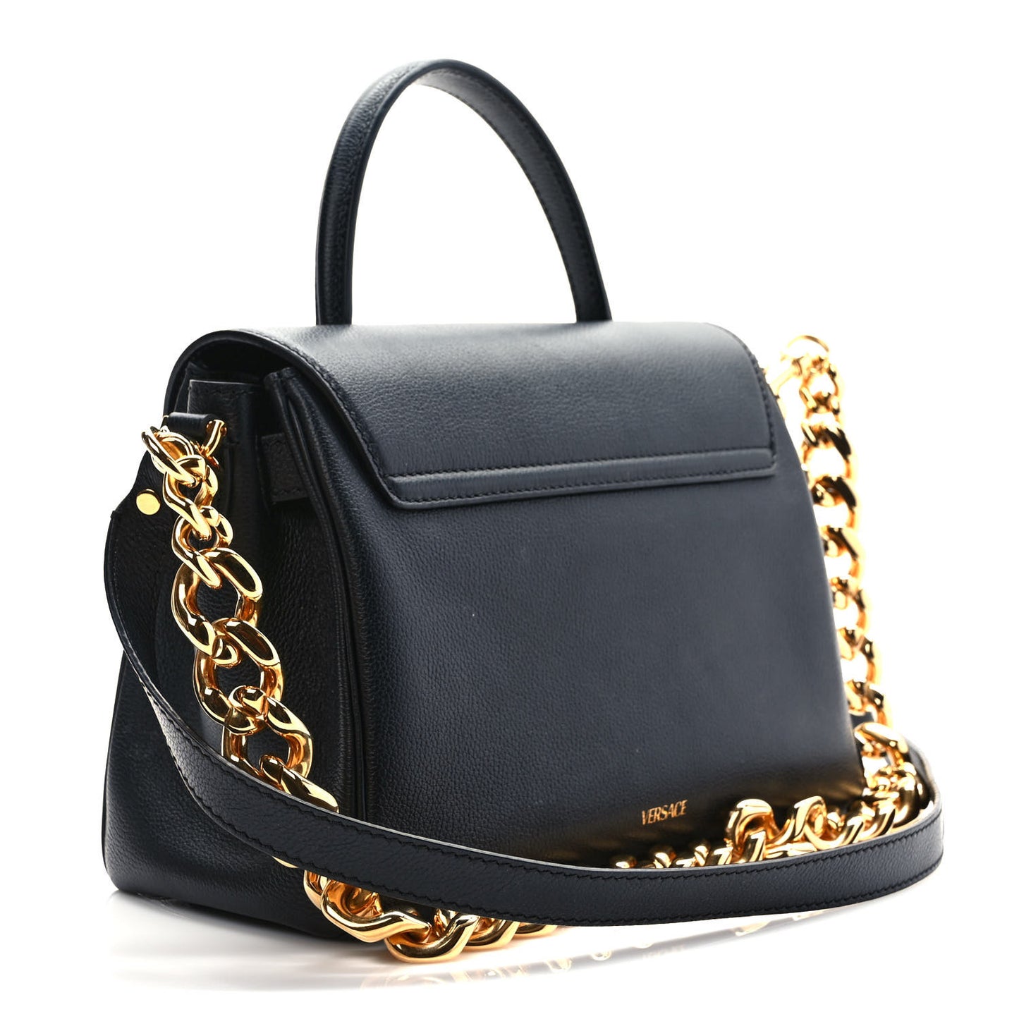 Grained Calfskin La Medusa Top Handle Bag Black