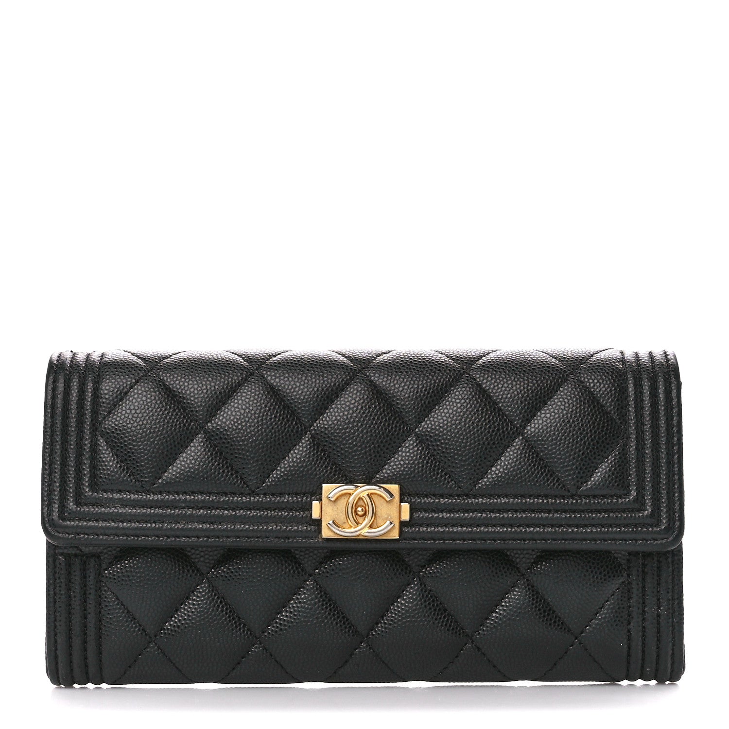 Chanel Caviar Quilted Large Boy Gusset Flap Wallet Black 1 of 13