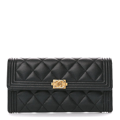 Chanel Caviar Quilted Large Boy Gusset Flap Wallet Black 1 of 13