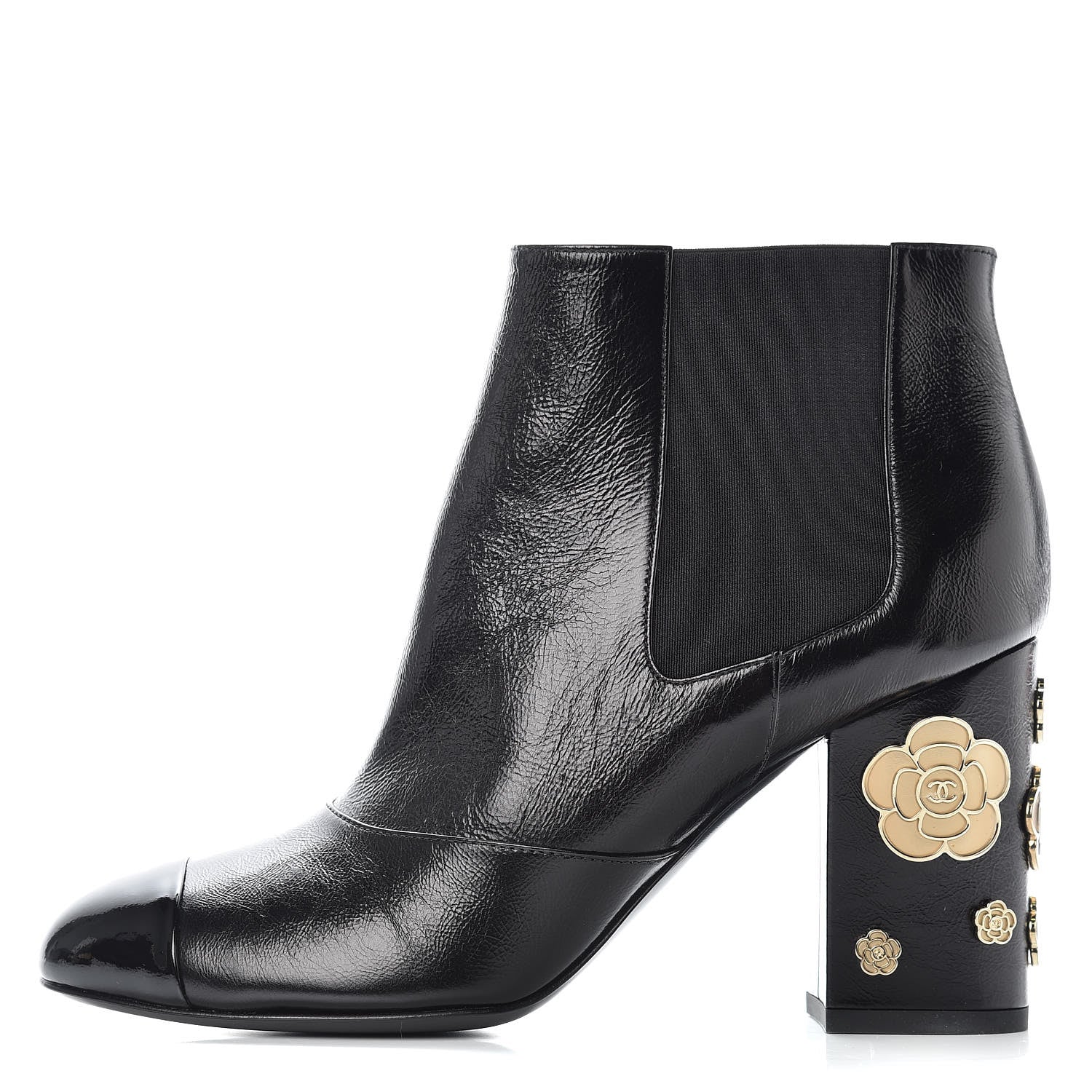 Chanel Crumpled Calfskin Camellia Short Boots 39.5 Black 1 of 10