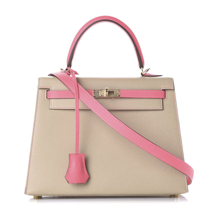 Hermes Epsom Bi-Color Horseshoe Kelly Sellier 25 Trench Rose Azalee 1 of 10