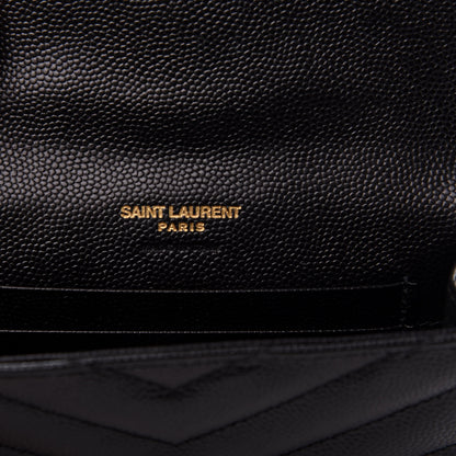 Saint Laurent Grain De Poudre Matelasse Chevron Small Monogram Envelope Wallet Black 6 of 10