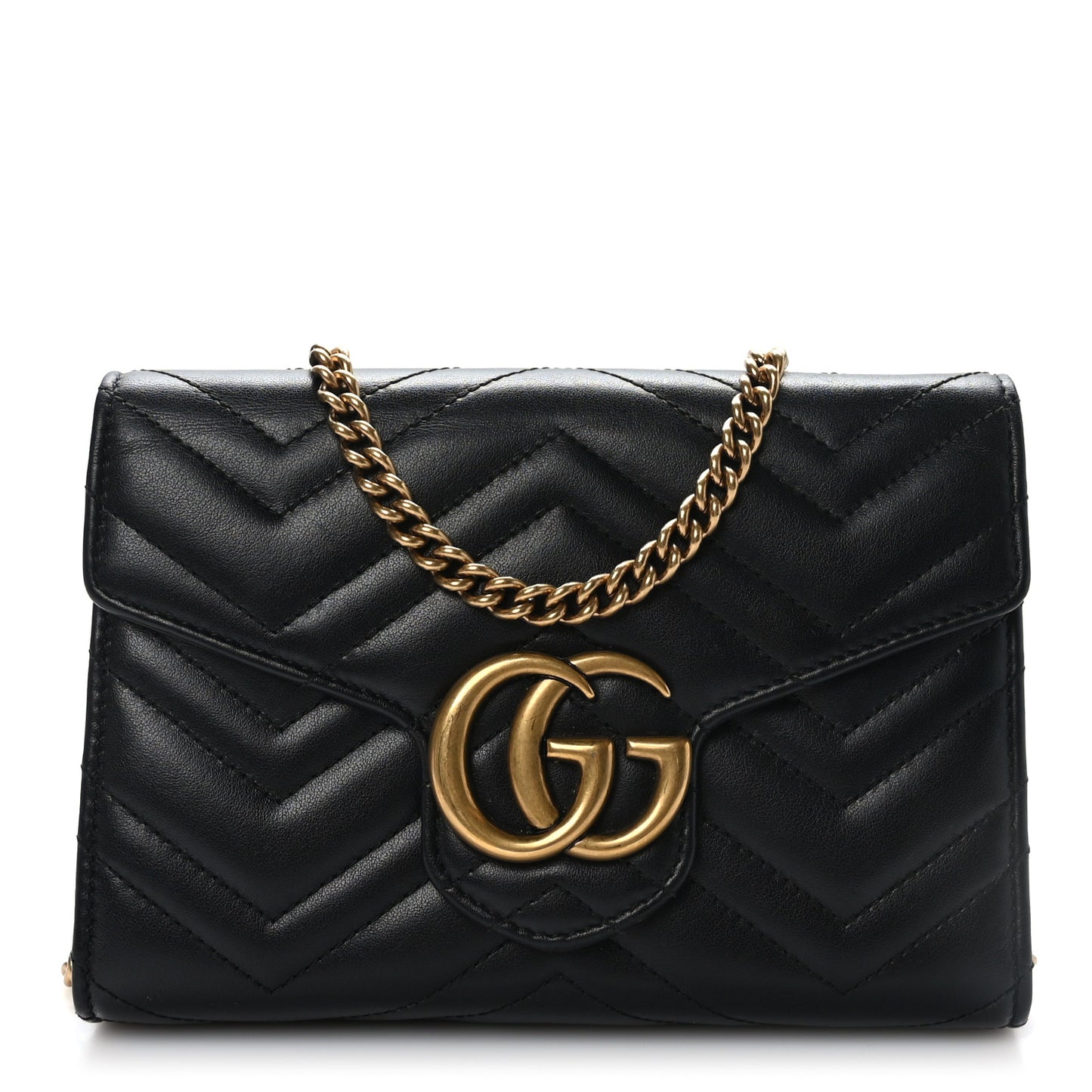 Calfskin Matelasse GG Marmont Chain Wallet Black