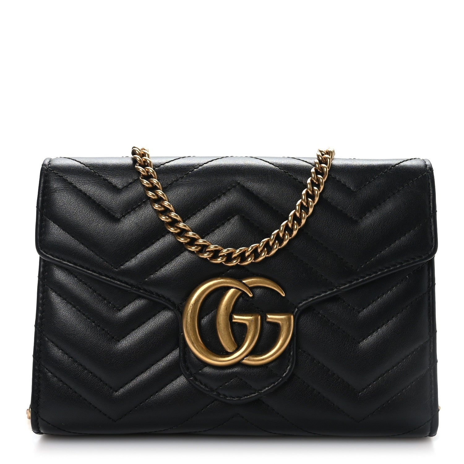 Gucci Calfskin Matelasse GG Marmont Chain Wallet Black 1 of 8
