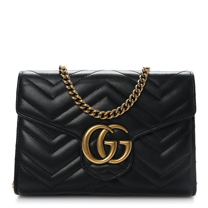 Gucci Calfskin Matelasse GG Marmont Chain Wallet Black 1 of 8