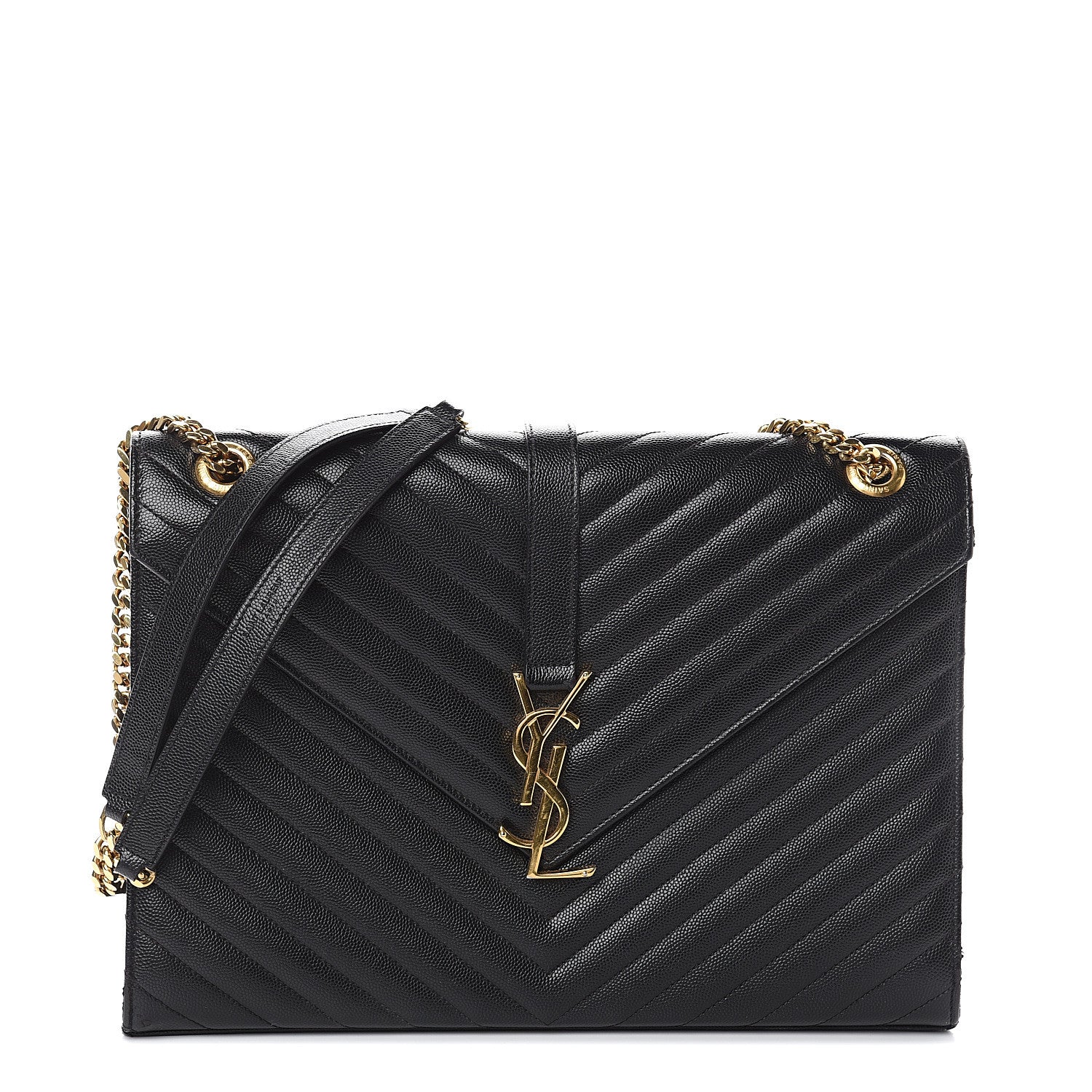 Saint Laurent Grain De Poudre Matelasse Chevron Large Monogram Satchel Black 1 of 8