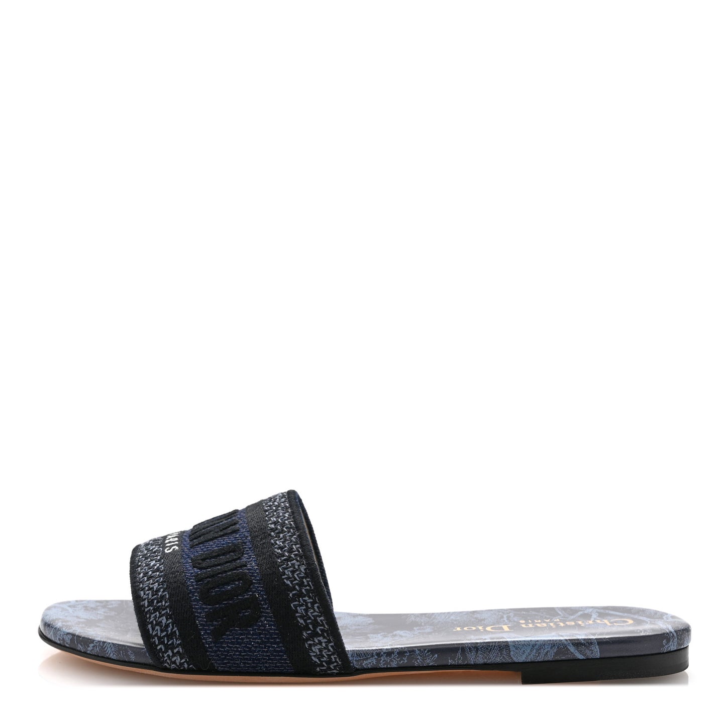 Canvas Dior Embroidered Dway Flat Slide Sandals 36 Navy Blue