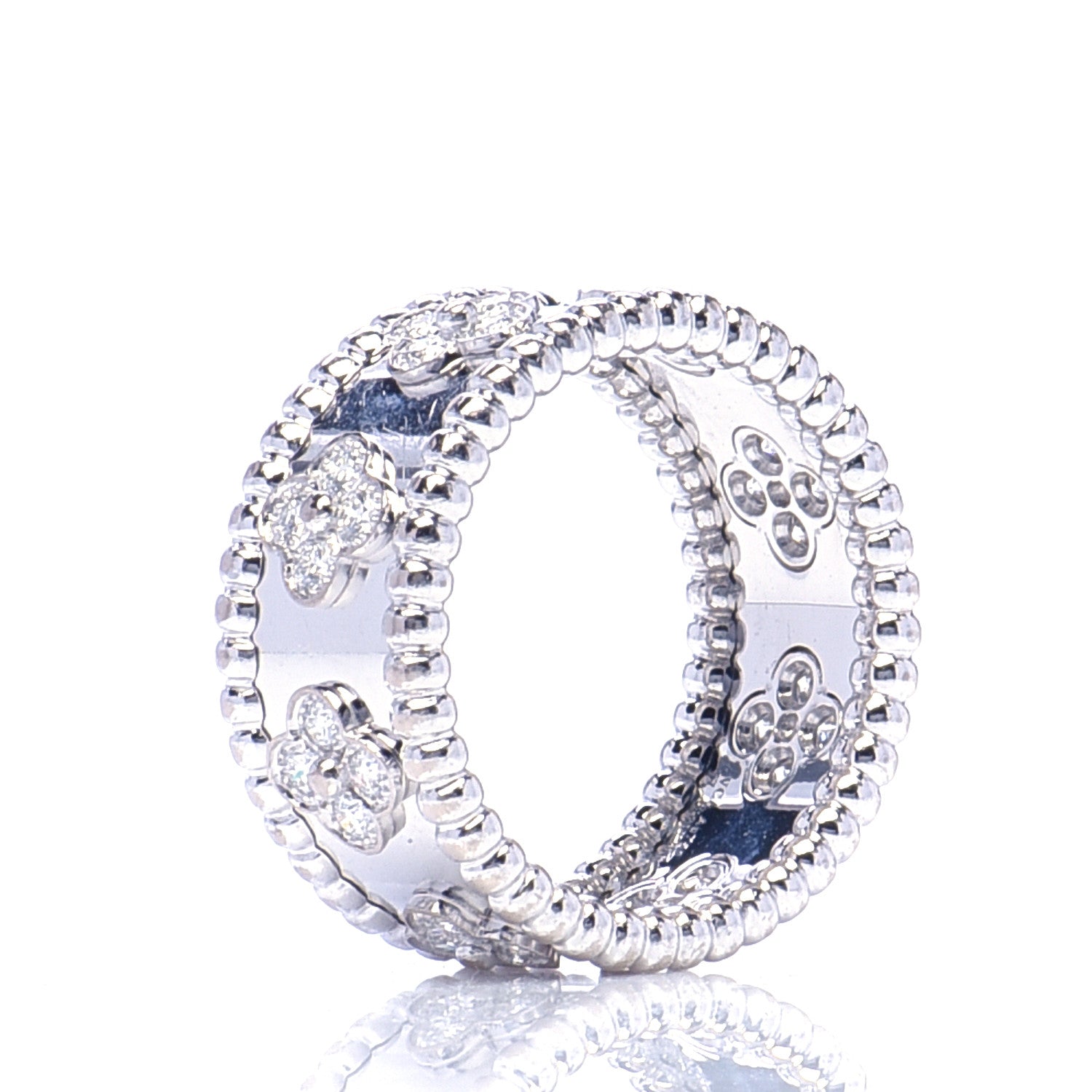 Van Cleef & Arpels 18K White Gold Diamond Medium Perlee Clover Band Ring 57 8 6 of 7
