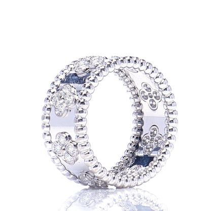 Van Cleef & Arpels 18K White Gold Diamond Medium Perlee Clover Band Ring 57 8 6 of 7