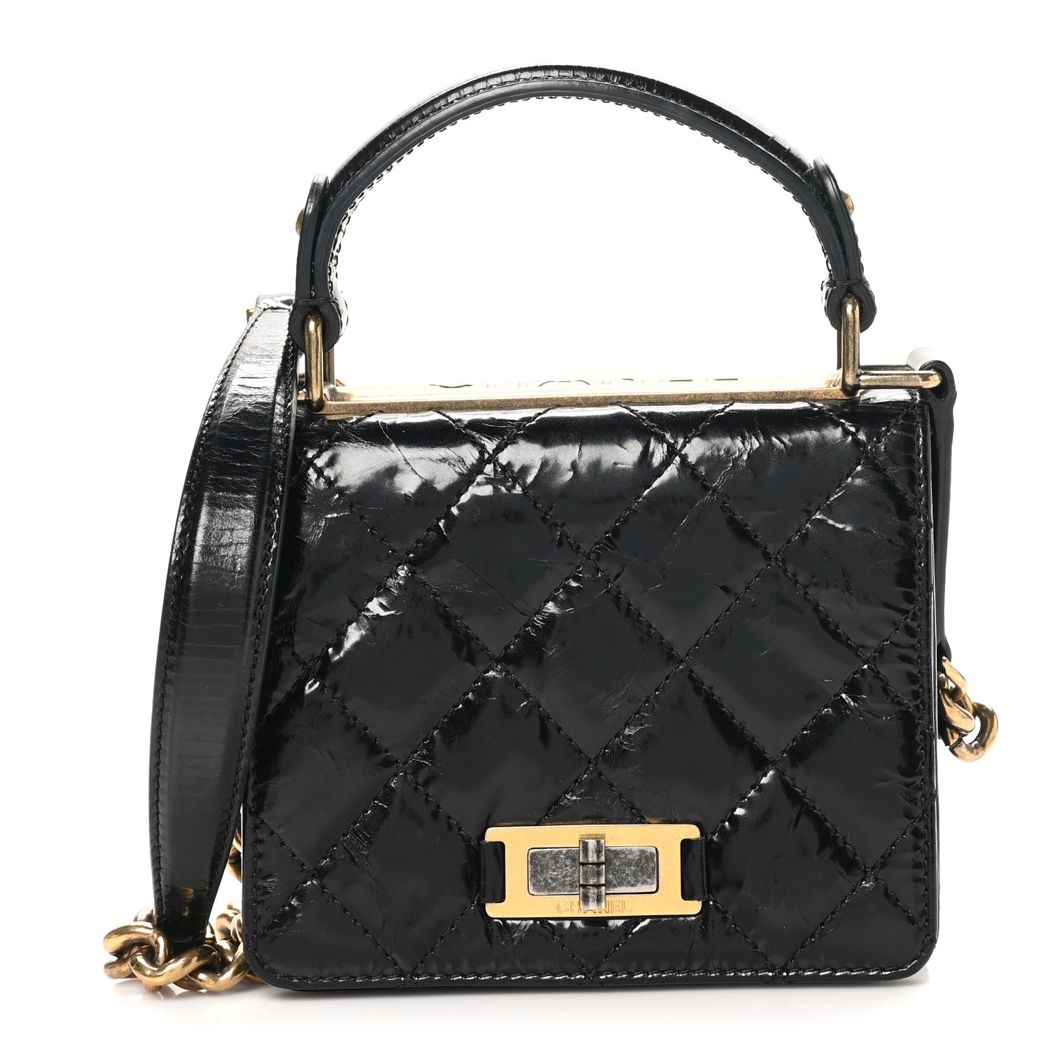 Chanel Glazed Crumpled Calfskin Quilted Mini Rita Top Handle Flap Black 1 of 11