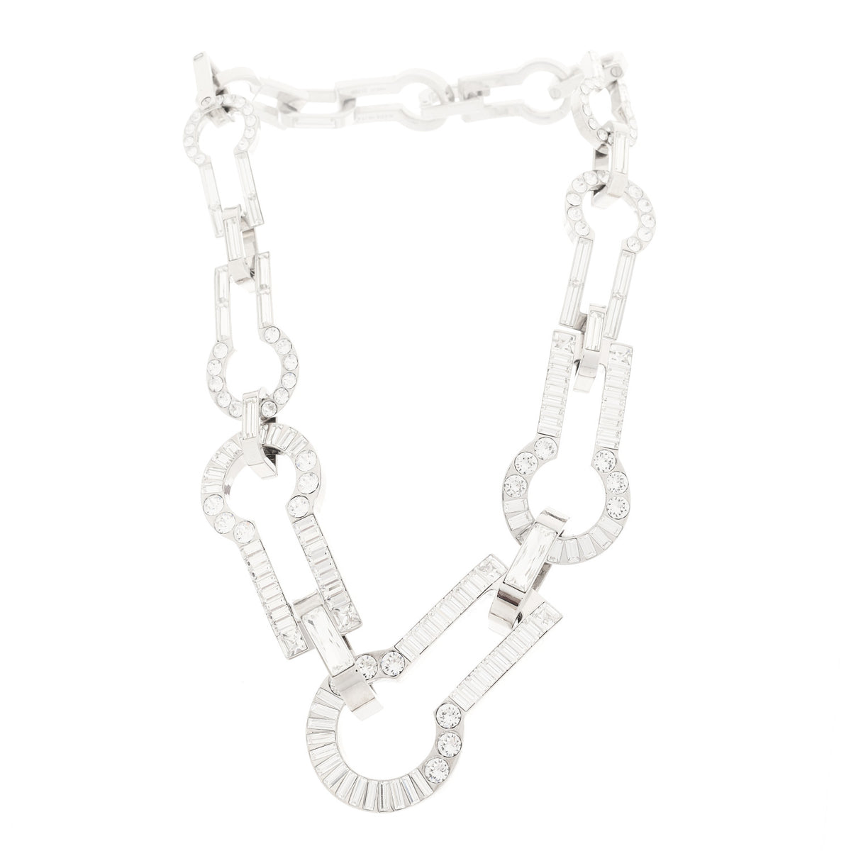 Louis Vuitton Crystal Baguette Serrure Chain Necklace  Silver 3 of 5