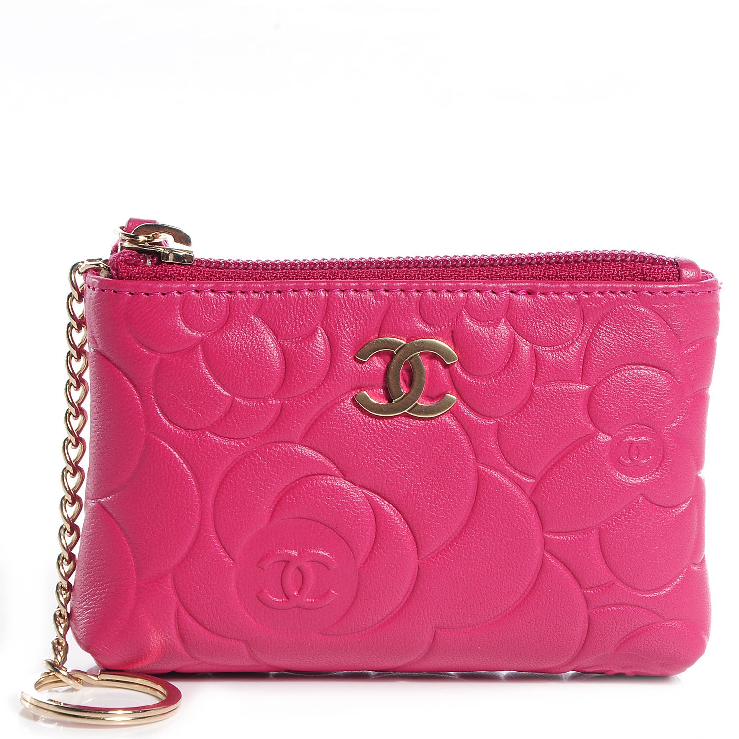 Chanel Lambskin Camellia Embossed Key Holder Case Fuchsia 1 of 7