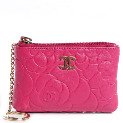 Chanel Lambskin Camellia Embossed Key Holder Case Fuchsia 1 of 7