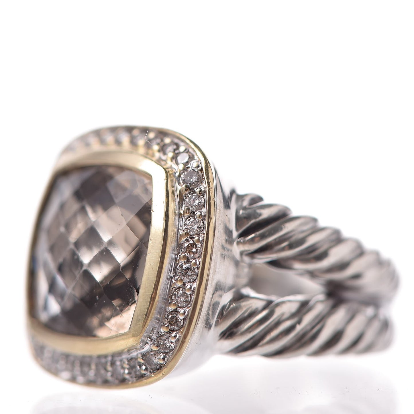 Sterling Silver 18K Yellow Gold Diamond Smoky Quartz 11mm Albion Ring 50 5.5